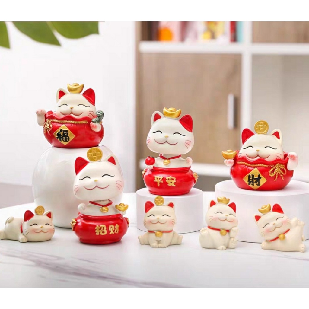 MÈO THẦN TÀI 5cm, 7cm MÈO MAY MẮN dùng trang trí bàn làm việc, kệ tủ, ô tô