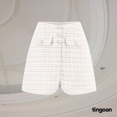 TINGOAN® - Chân váy tweed cạp lưng cao xẻ vạt trắng PINK SWEET SKIRT/WH