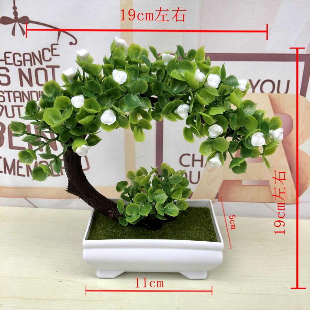 Chậu cây bonsai giả trăng lưỡi liềm VI036 (kèm chậu,cao 19cm, rộng 19cm), cây hoa giả trang trí