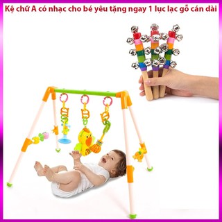 Kệ chữ A con vẹt phát nhạc tặng kèm lục lạc gỗ cán dài nhiều màu sắc