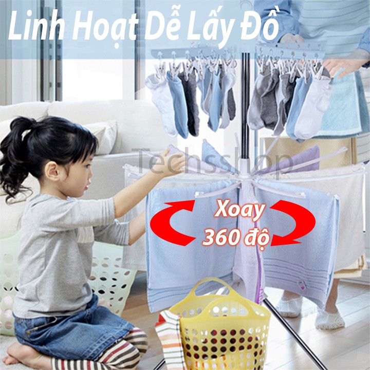 Giá Phơi Quần Áo Và Khăn Trẻ Em 3 Tầng Xoay 360 Độ - Cây Treo Đồ Ở Ban Công Gấp Gọn Tiện Lợi