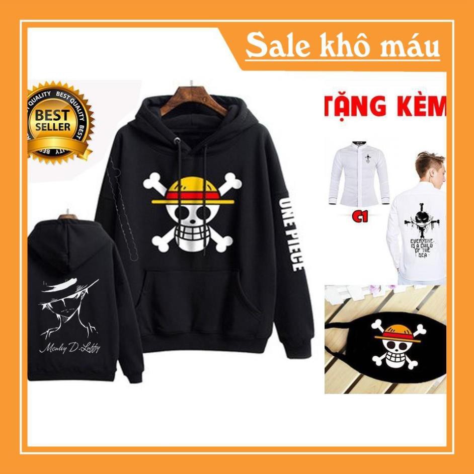 HOT Combo áo Hoodie One Piece tặng kèm bịt mặt áo sơ mi One Piece cực ngầu