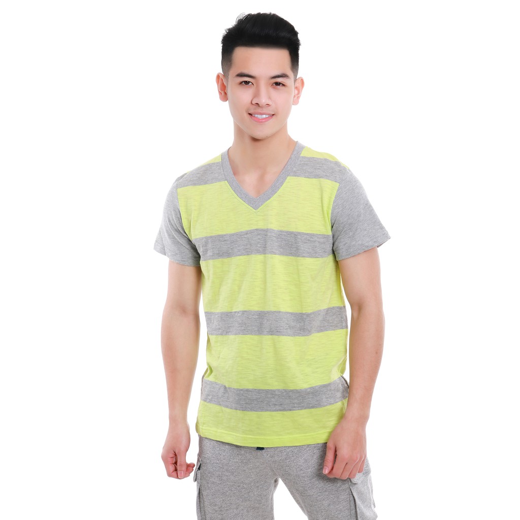 Áo cộc nam cổ tim tay ngắn Narsis D5031 màu kẻ vàng ghi