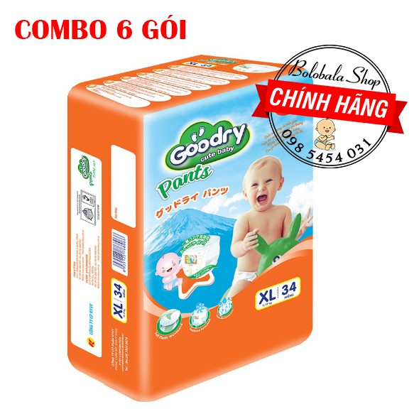 Combo 6 Gói tã quần Goodry M42/L38/XL34/XXL30