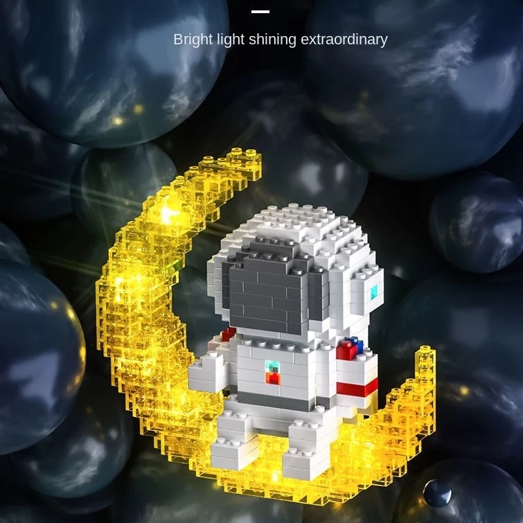 Đồ chơi khối lắp ghép hình phi hành gia mặt trăng cho trẻ nhỏ