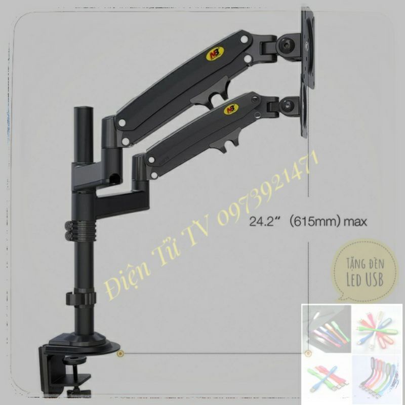 Giá Treo 2 Màn Hình NB-H180 22-32 Inch và NB-F160 17-30 inch New 2021 Gắn Bàn Xoay 360 Độ Hàng Chính Hãng