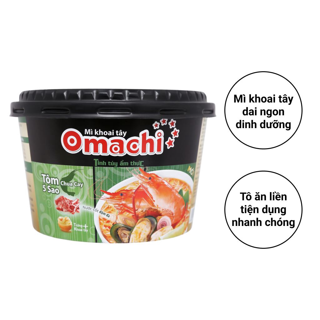 Thùng 12 hộp mì khoai tây Omachi tôm chua cay 5 sao