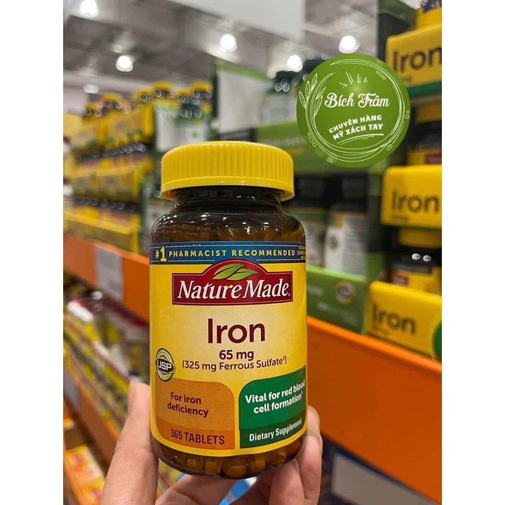 Viên uống bổ máu IRON NATURE MADE 65mg Hộp 365 viên Mỹ