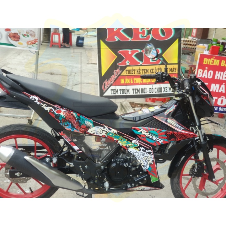 ( Quí khách vui lòng mang ra tiệm cho thợ dán ) Tem raider fi cá chép đỏ đen