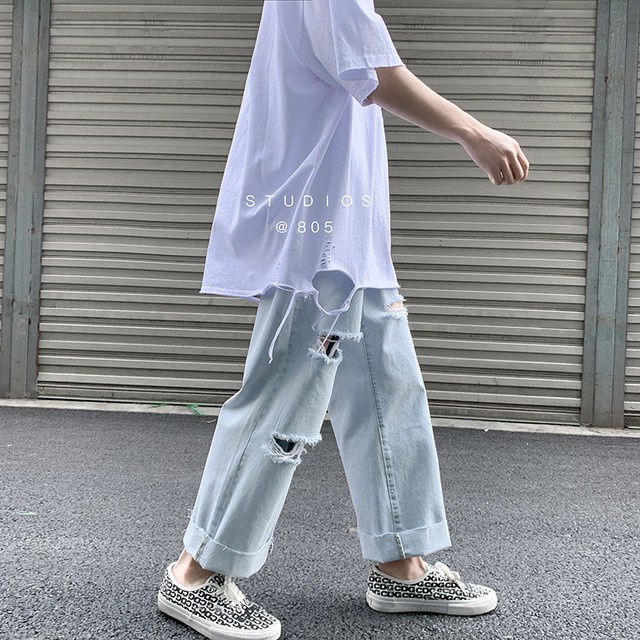 Quần baggy jean rộng rách gối , quần bò form rộng cá tính - phong cách trẻ -Q16- cam kết Giặt không phai màu - Hàng nhậ
