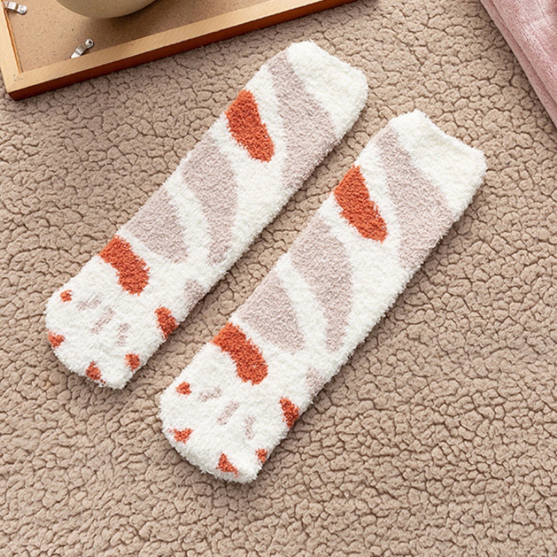 Youyo Vớ Nhung San Hô Họa Tiết Chân Mèo Hoạt Hình Giữ Ấm Mùa Đông