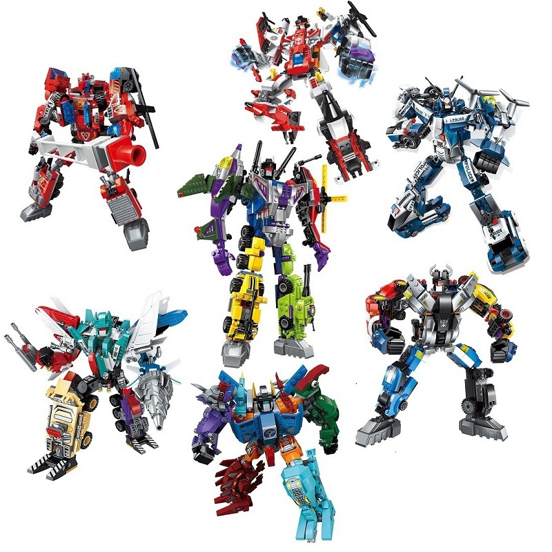 Enlighten 14 Style Transformation 6 In 1 City Police Dinosaur Mecha Deformation City Guard Robot Building Block Lego Compatible Set Kids Educational Building Toys