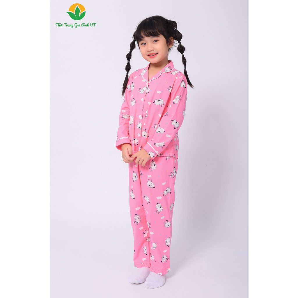 Bộ cotton pijama mặc nhà cho bé gái thu đông Việt Thắng, quần dài, áo dài tay - B70.2204