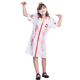 Halloween Cô Gái Lạ Mắt Y Tá Đầm Trẻ Em Đáng Sợ Đẫm Máu Y Tá Chống Đỡ Zombie Bác Sĩ Trang Phục Đảng Carnival Trang Phục