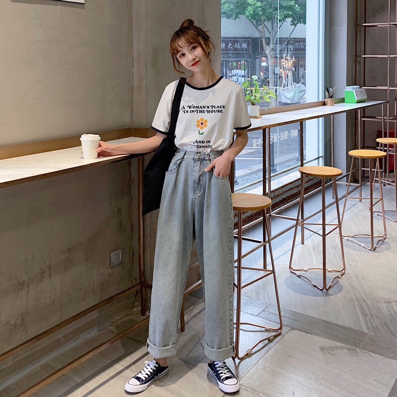 Quần jean nữ đen xám rách gối CẠP CAO HeyBig, quần bò jeans rách gối nữ phom rộng phong cách Ulzzang 2023 | BigBuy360 - bigbuy360.vn