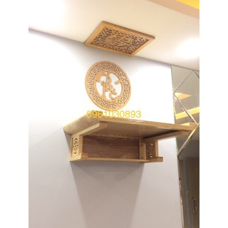 bàn thờ treo tường gỗ sồi kt 61x107 kèm chắn khói và chữ 3 món