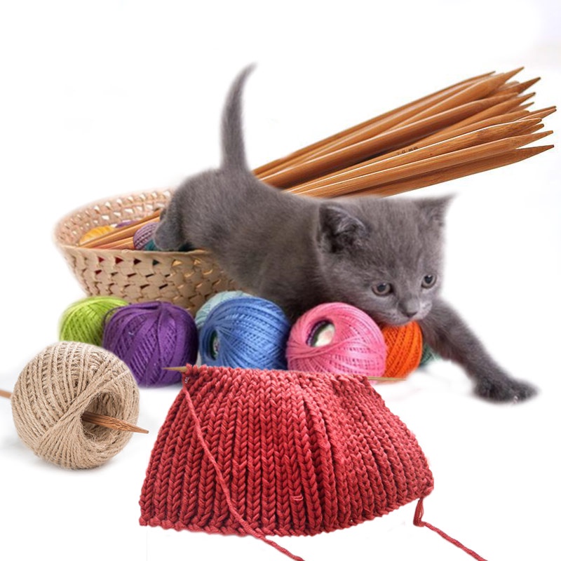 Bộ 4 cây đan len thẳng bằng tre cacbon hóa dùng đan móc may vá thủ công 25 cm