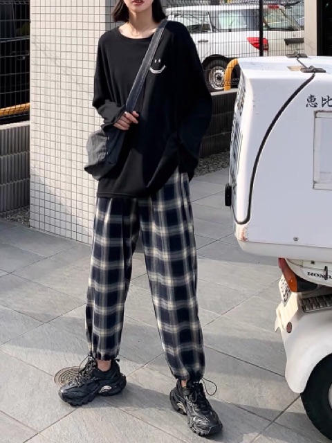 Quần caro paint ống rộng ulzzang unisex (có sẵn, hình thật)
