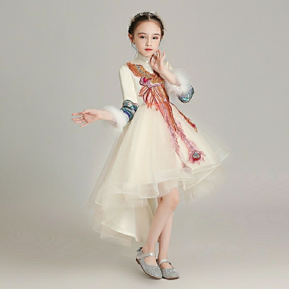 Váy dạ hội catwalk của trẻ em Trung Quốc, công chúa bé gái, sợi bông, cô gái bán hoa, trang phục piano người dẫn