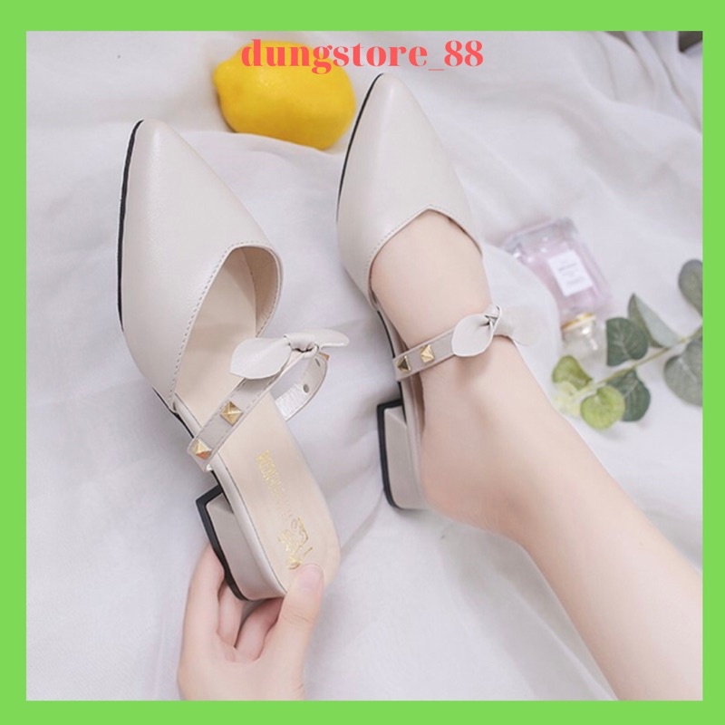 Sục Da💖FREESHIP💖Sục Nữ Sục Cao Gót Giày Cao Gót Mũi Nhọn Gót Vuông 2cm 2 Màu Đen Trắng Sành Điệu thời trang