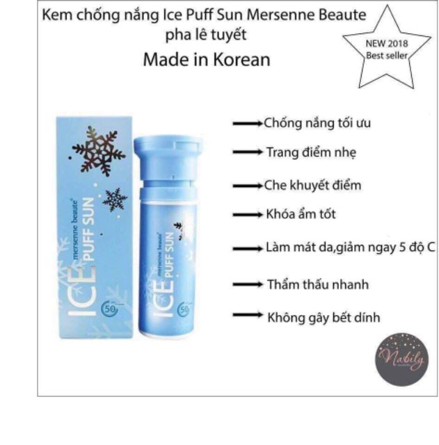 [Free ship đơn 99k]Kem chống nắng make up mát lạnh ICE PUFF SUN mersenne beaute SPF50+