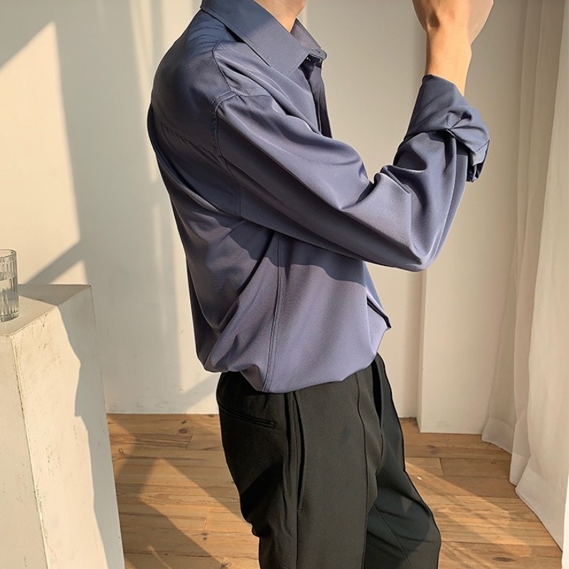 Áo sơ mi dài tay màu trơn dáng rộng phong cách Hàn Quốc tinh tế thanh lịch dành cho nam | BigBuy360 - bigbuy360.vn