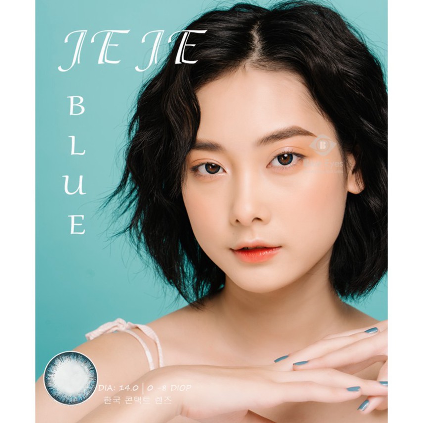 Lens xanh, Kính áp tròng  màu xanh  JEJE BLUE, lens áp tròng giãn nhẹ  DIA  14.0, HSD 6 tháng.