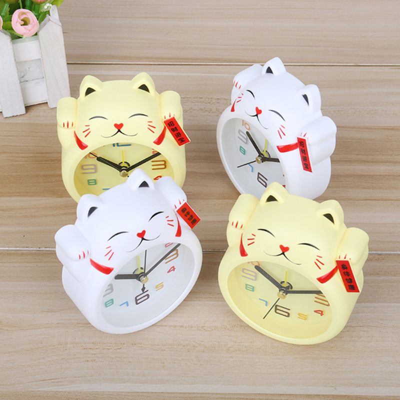 Đồng Hồ Báo Thức Hình Mèo May Mắn Phong Thủy Nhiều Màu Sắc Kiểu Trung Hoa Dễ Thương Cho Bé