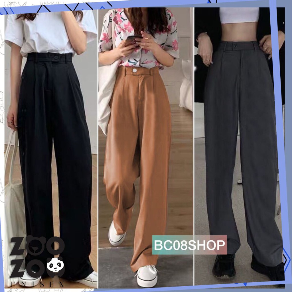 Quần tây ống suông rộng lưng cao 2 cúc có size (TRẮNG - ĐEN- XÁM) cao cấp ZooZoo