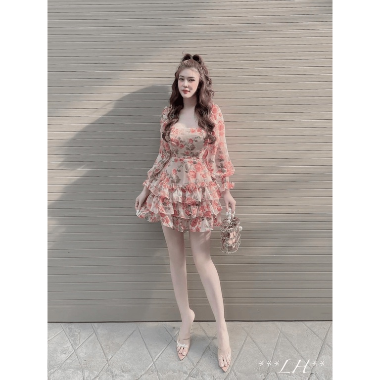 ĐẦM VOAN HOA LỤA PHỐI TÀNG XINH XẮN TÔN DÁNG PU