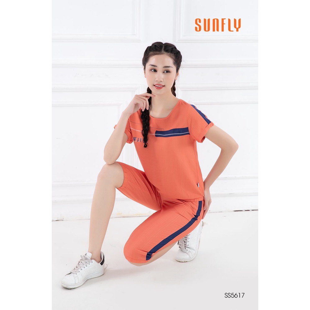 Bộ đồ mặc nhà nữ thể thao linen SUNFLY áo cộc, quần ngố SS5617