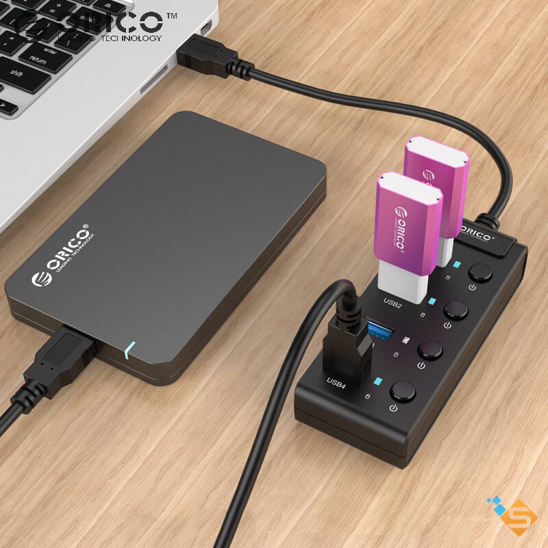 Bộ Chia Cổng HUB ORICO 4 Cổng USB 3.0 Công Tắc On/Off W9PH4-U3 - Bảo Hành Chính Hãng 1 Năm