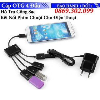 Cáp OTG 4 đầu nối điện thoại máy tính bảng điện thoại smartphone ra cổng USB kết nối phím chuột
