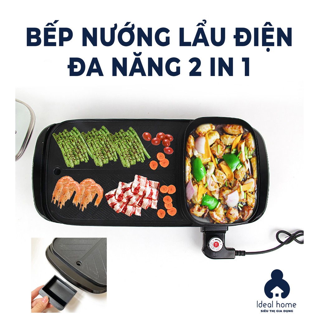 Bếp Lẩu Nướng 2 Ngăn ⚡ ĐA NĂNG ⚡ Bếp lẩu nướng 2 in 1 tiết kiệm điện năng - IDEAL HOME