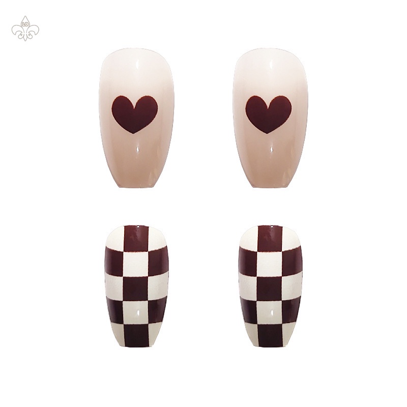 Set 24 Móng Tay Giả Màu Nâu Dễ Thương Cho Nữ