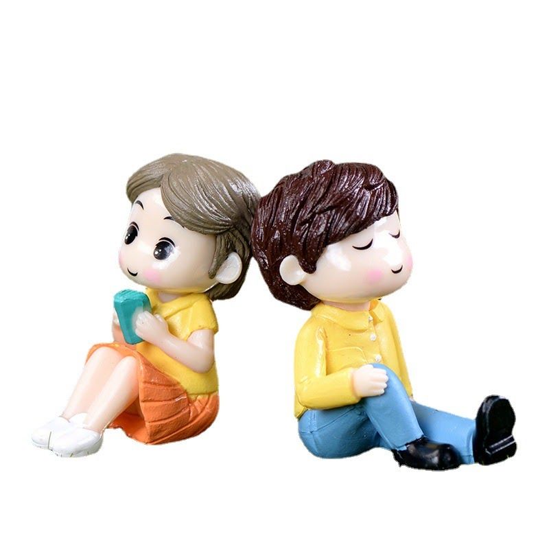 Phụ kiện Cặp đôi sinh viên ngồi đọc sách, trang trí cây cảnh, tiểu cảnh terrarium, làm đồ handmade