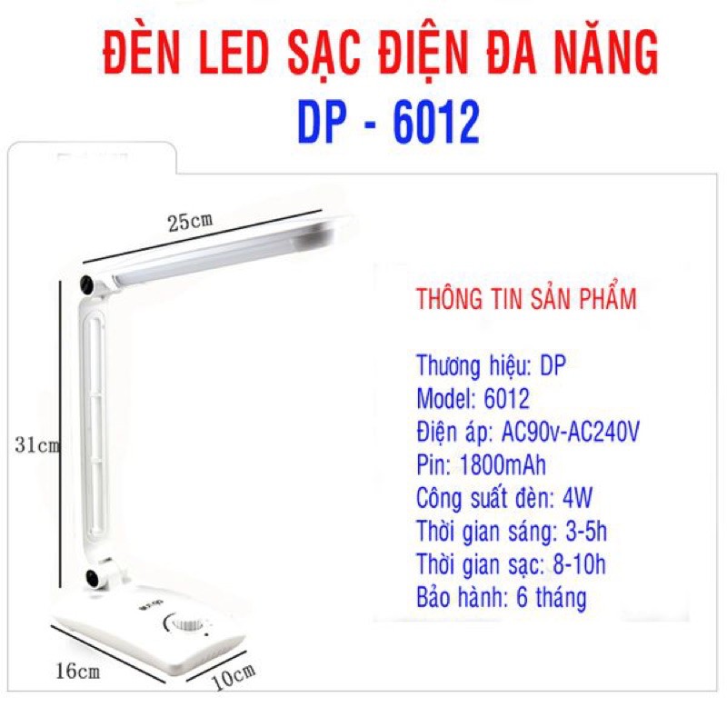 Đèn Bàn Sạc Điện DP 6012 Học Bài Nối Mi