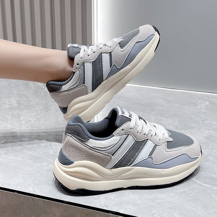 Giày thể thao nữ Ulzzang 2 màu kem xám cao cấp Giầy sneaker độn đế kiểu dáng HQ Hot Trend