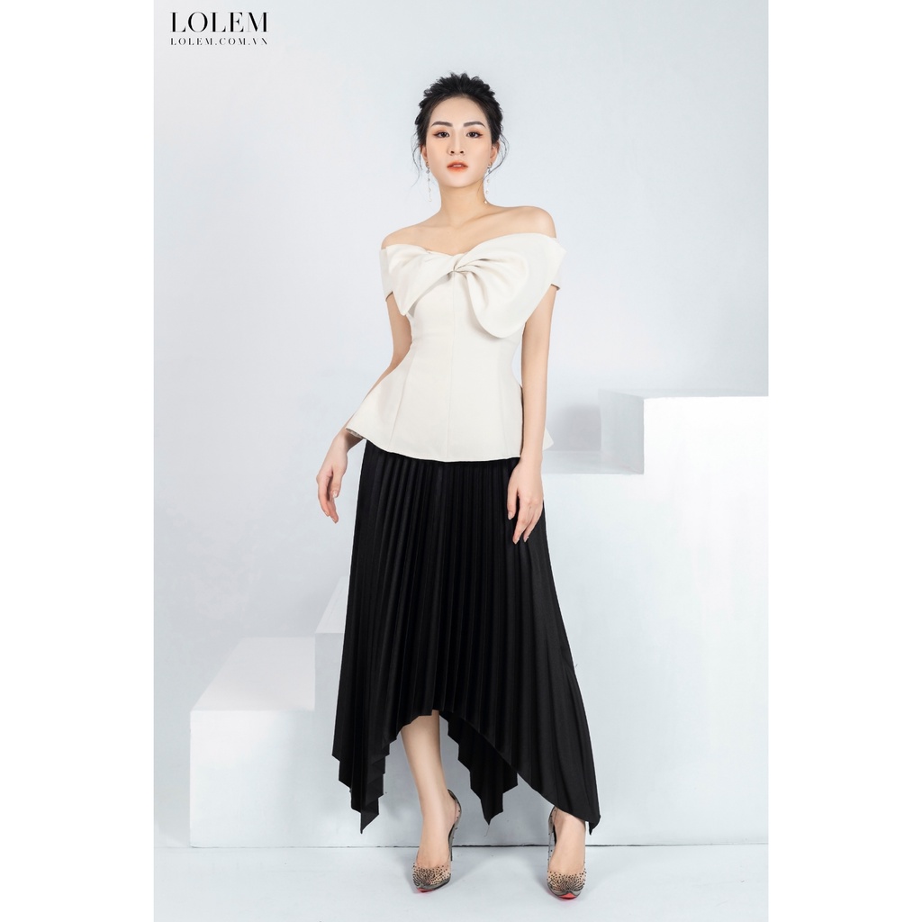 Áo peplum LOLEM AK1251 thiết kế rớt vai phối nơ ngực vải thun lì mềm mịn khó nhăn