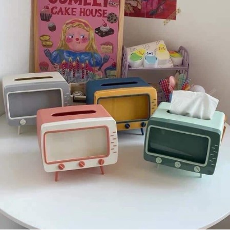 🌷Hàng Sẵn Hộp đựng giấy ăn vintage có khe để điện thoại Giá đỡ khăn giấy Hộp lưu trữ hình TV có Giá treo điện thoại đa chức năng tại nhà