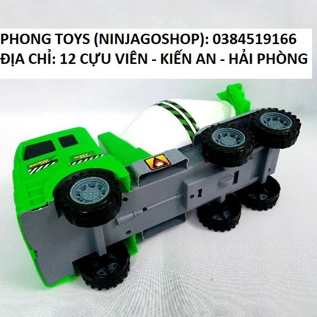 Xe tải công trình - Xe bồn trộn bê tông bằng nhựa màu xanh (ảnh thật)