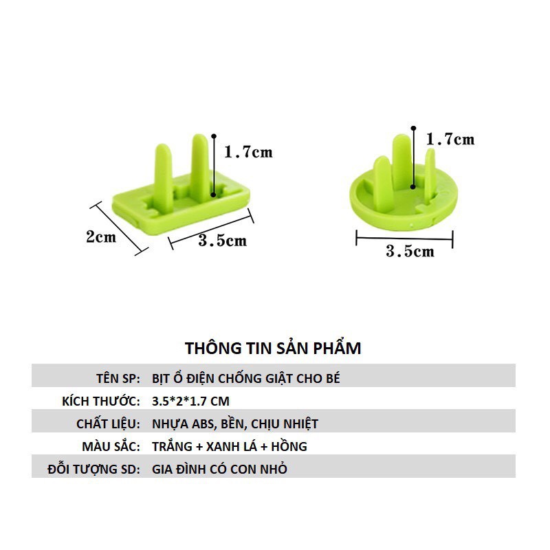 Bịt ổ điện 3 chân cao cấp an toàn cho bé màu xanh có quai tháo