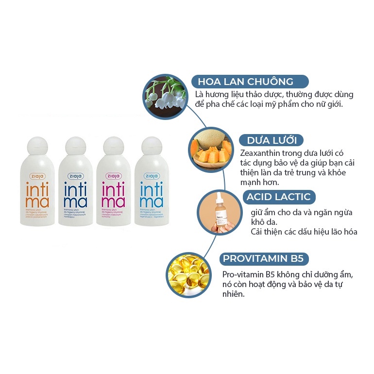 Dung dịch vệ sinh phụ nữ intima ziaja làm sạch chống khô cân bằng pH ngừa vi khuẩn gây mùi - Chai 200ml DD02