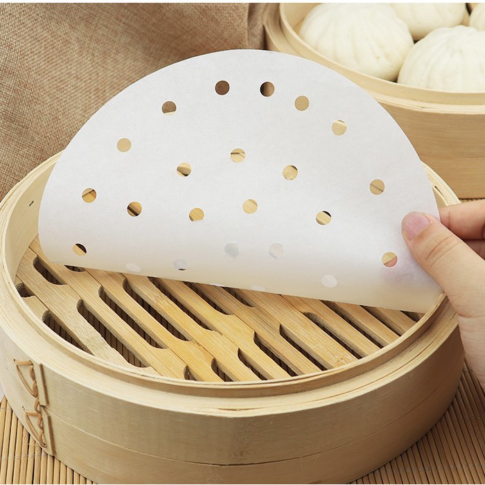 Giấy Nến Cho Nồi Chiên Không Dầu Đục Lỗ Set 100 Tờ Tròn 23cm Chống Dính Lót Bánh Bao