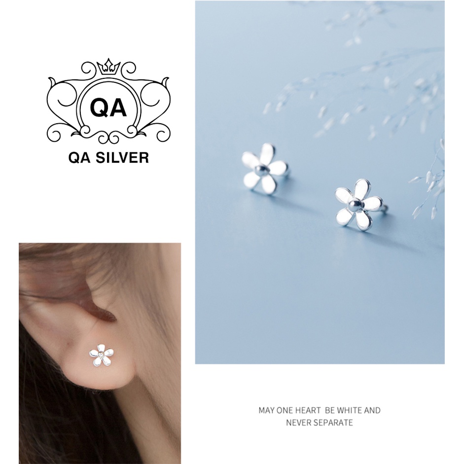 Khuyên tai bạc 925 hoa năm cánh chốt bi vặn bông nữ S925 FLORA QA SILVER Earrings EA220809