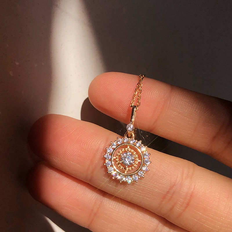 Dây chuyền mặt tròn đính đá tỏa ánh sáng mặt trời lấp lánh cho nữ, vòng cổ mặt trời DC12