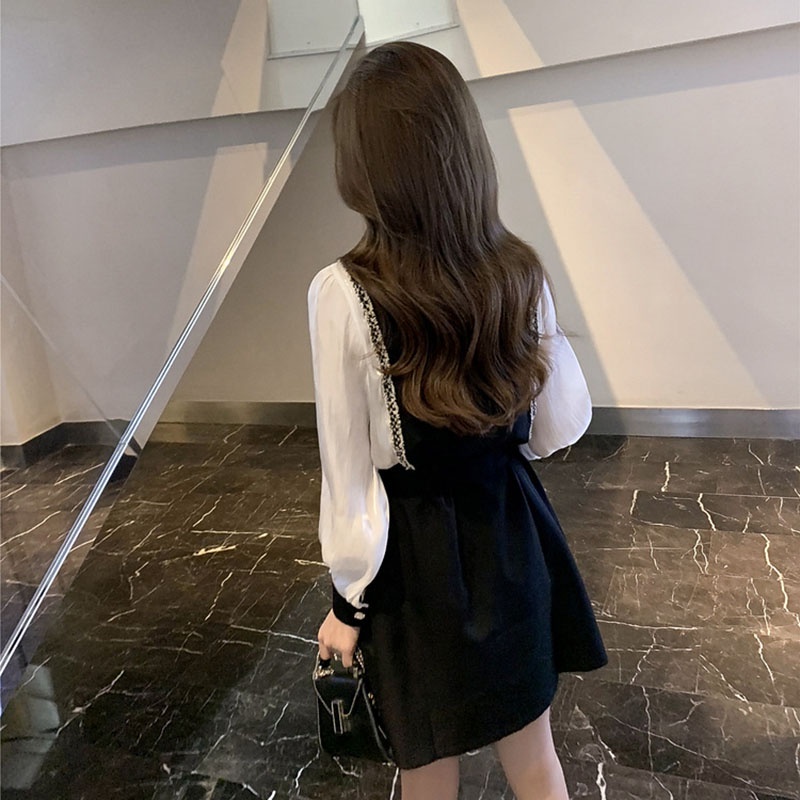 IELGY   Đầm Đen Tay Dài Dáng Ôm In Họa Tiết Thời Trang Sang Trọng Cho Nữ