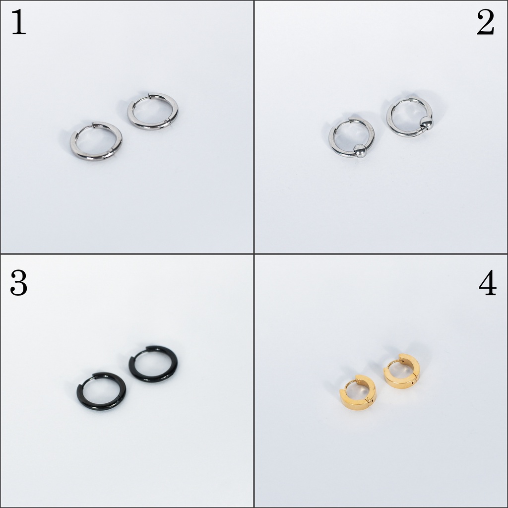 Khuyên tai nam nữ tròn Thép Titan Không Gỉ Phối Đá Nhân Tạo