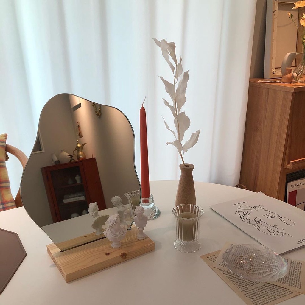 Gương để bàn trang điểm hình đám mây và hạt đậu đế gỗ decor phòng xinh xắn - Peehomedecor