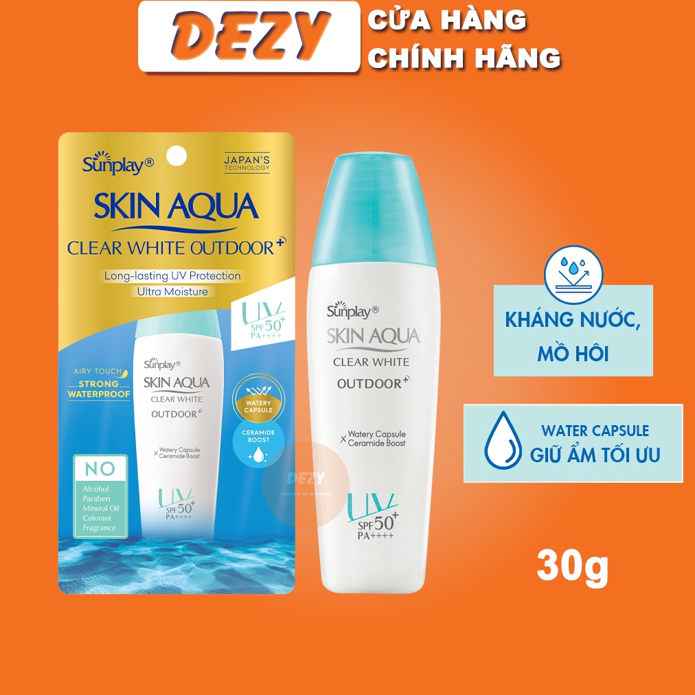 Kem Chống Nắng Sunplay Skin Aqua Cho Vận Động Mạnh Clear White Outdoor Kcn Kháng Nước Dưỡng Ẩm Hyalunoric Acid Nhật Dezy